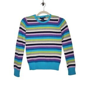 Vintage y2k Basic Editions Stripe Sweater Knit 90s Blue Pruple Girls Youth Lg